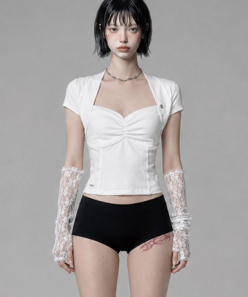 Shirring Eyelet Bolero Top (White)