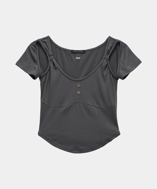 Layered Buckle Line Top (Charcoal)