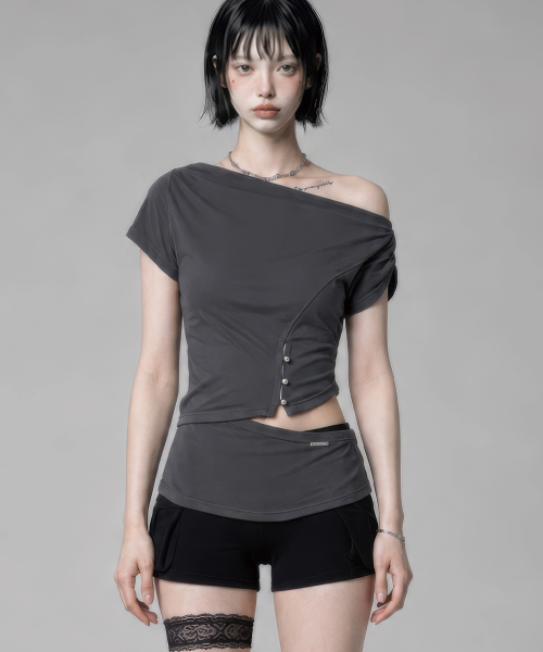 Cut-Out Open Short Sleeve (Dark Gray)