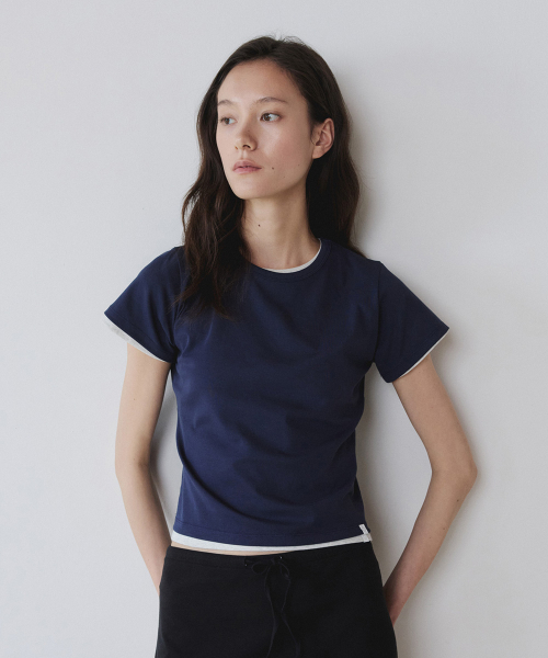 ESSENTIAL RIB SLIM TEE, NAVY