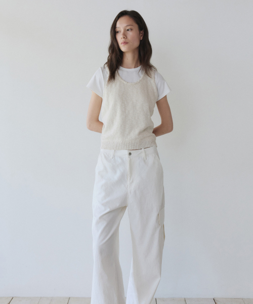 COTTON SLUB KNIT SLEEVELESS, ECRU