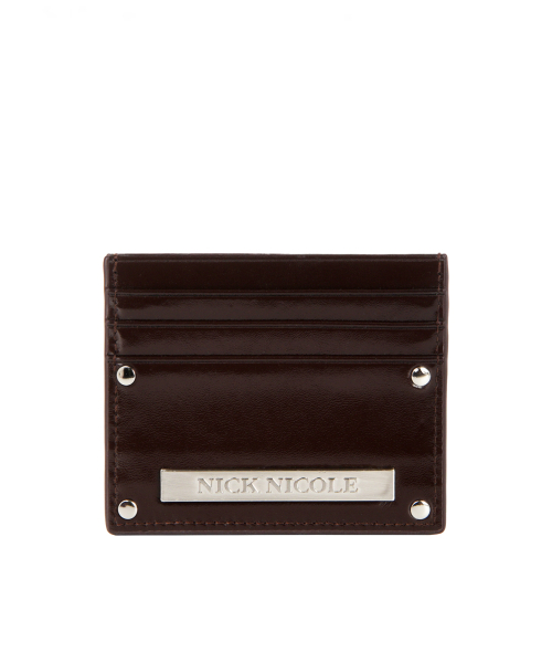 METAL RIVET LEATHER CARD WALLET_BROWN