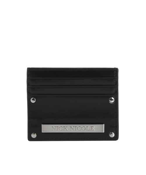 METAL RIVET LEATHER CARD WALLET_BLACK