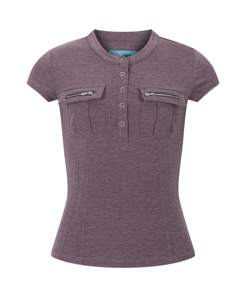 Pansy Pocket Button Short Sleeve Top (Vintage Purple)