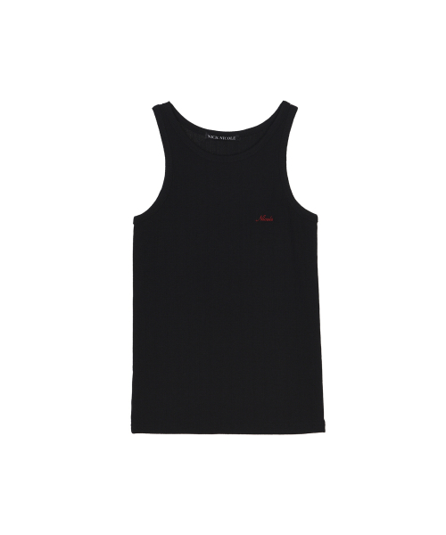 RIB EMBROIDERY SLEEVELESS TOP_BLACK