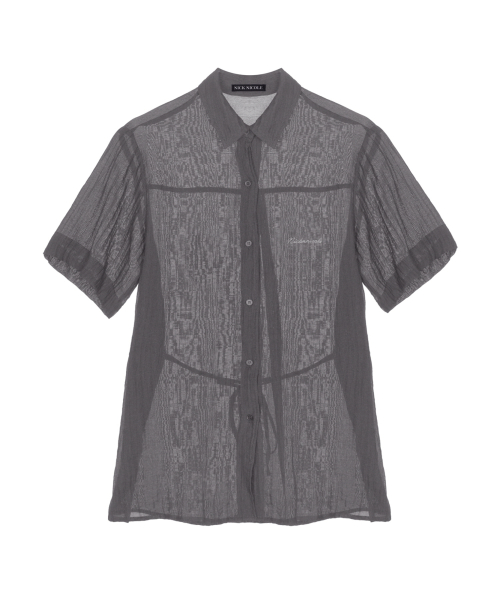 CRINKLE STRING HALF SHIRT_GRAY