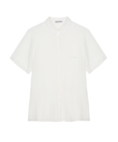 CRINKLE STRING HALF SHIRT_IVORY