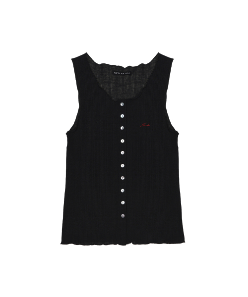 WAVE BUTTON SLEEVELESS TOP_BLACK