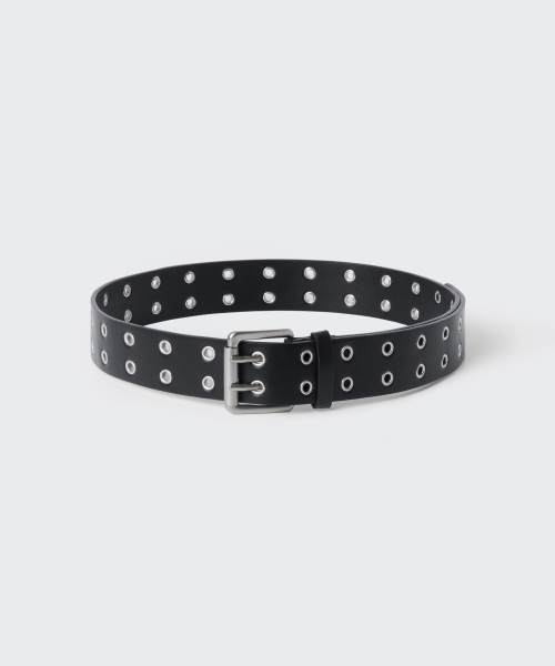 우먼즈 신세틱 레더 아일렛 더블 핀 벨트_40mm