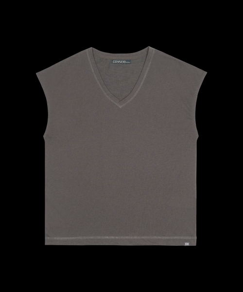 038 V-NECK SLUB T-SHIRT CHARCOAL