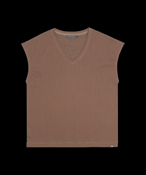 038 V-NECK SLUB T-SHIRT ASH BROWN