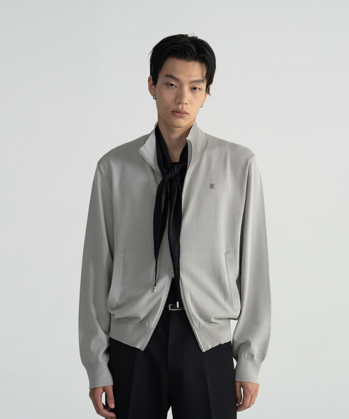KNIT ZIP-UP CARDIGAN - GRAY