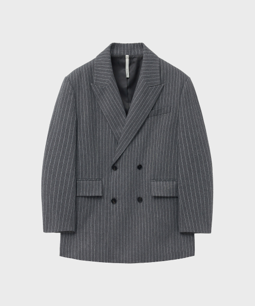 MUSINSA | NOIRER Oversized double-breasted jacket (stripe gray)