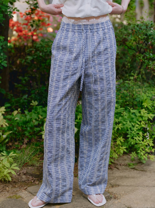 Embroidered Check Casual Pants MU2635PT310M