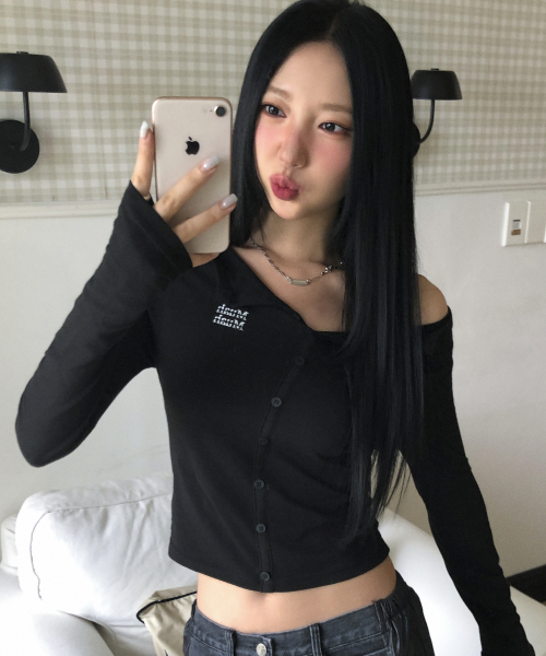 OFFSHOULDER HENLEY LONG SLEEVE [BLACK]