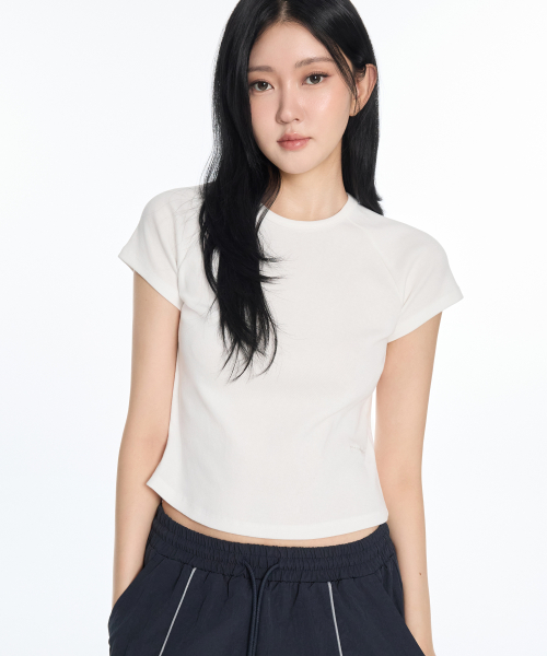 W 베이직 라글란 크롭 슬림 티셔츠 (3colors)