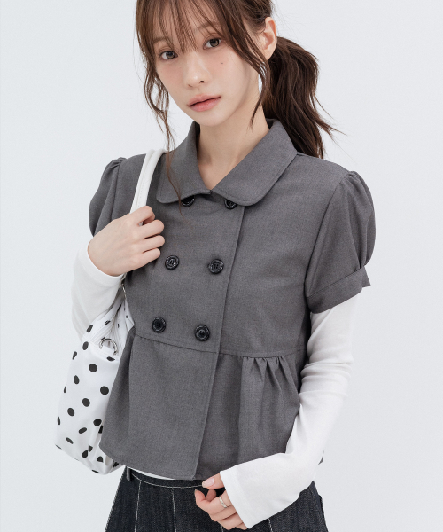 Solid Double Button Puff Shirt