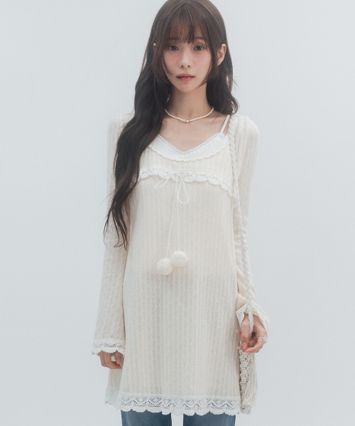 니트 방울 원피스_아이보리