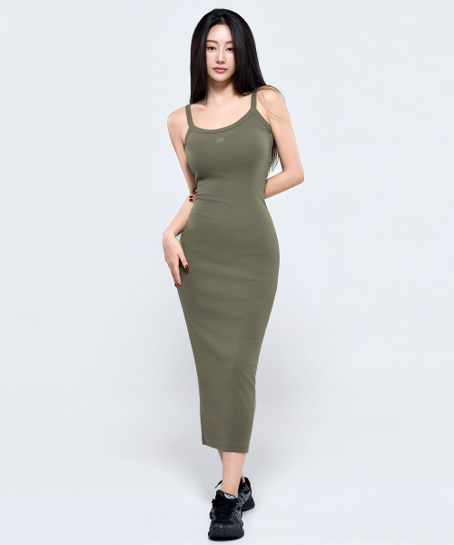 P5072 심볼 골지 롱 원피스 [브라운]