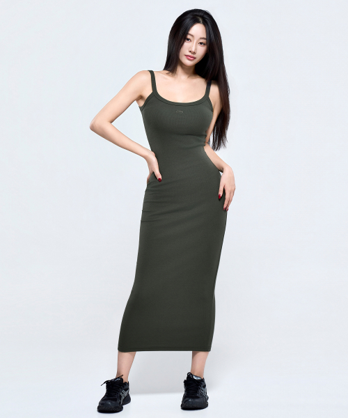 P5072 심볼 골지 롱 원피스 [차콜]