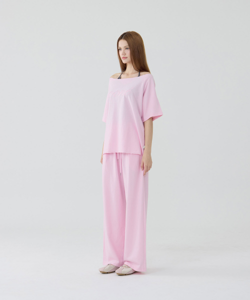 [Set-Up] Light Cotton Signature T-Shirt & Wide Sweatpants_Baby Pink