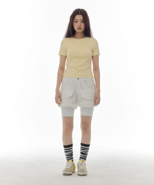 SAND WASHED CAPRI SHORT PANTS WHITE