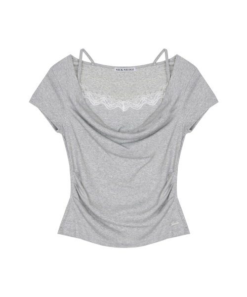 LACE LAYERED COWL TOP_GRAY