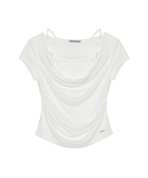 LACE LAYERED COWL TOP_IVORY