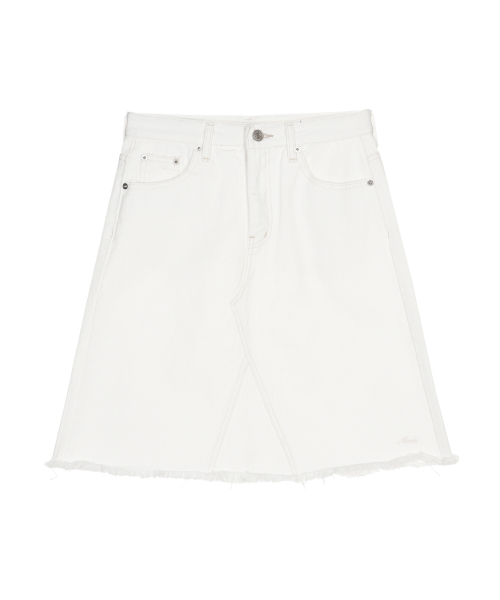 RAW CUT MIDI DENIM SKIRT_IVORY