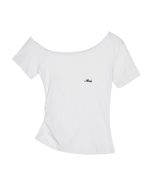 ASYMMETRIC SHIRRING TOP_IVORY