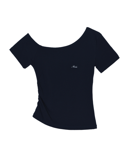 ASYMMETRIC SHIRRING TOP_NAVY