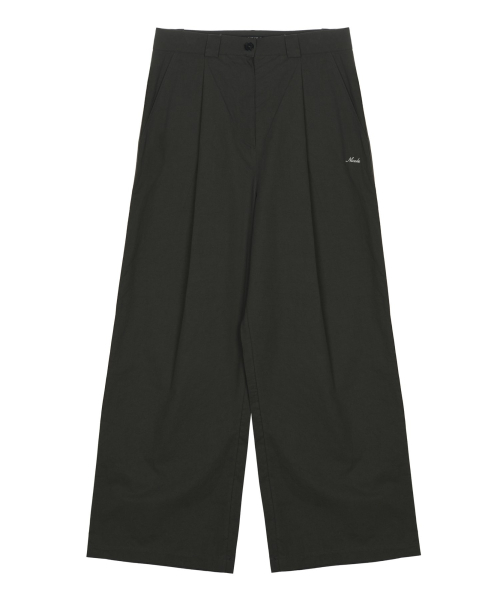 TUCK WIDE COTTON PANTS_CHARCOAL