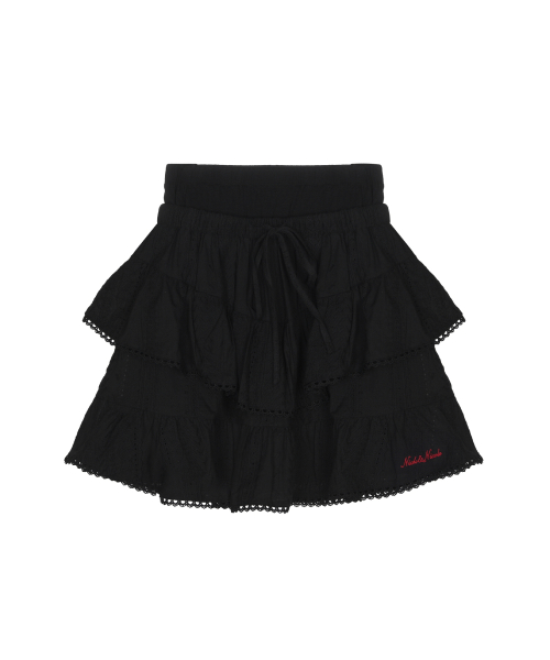 PUNCHING LACE RUFFLE MINI SKIRT_BLACK