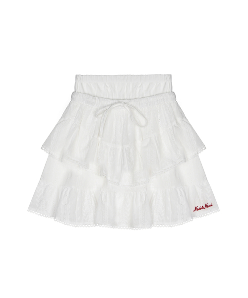PUNCHING LACE RUFFLE MINI SKIRT_WHITE