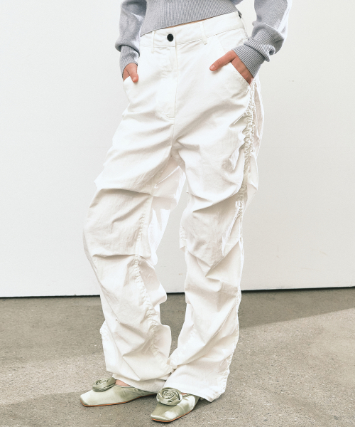 NICOLE SHIRRING PANTS_WHITE