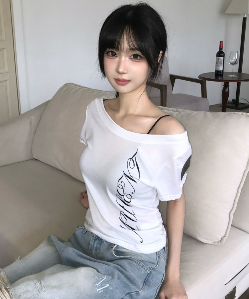 ETHER ANGEL WINGS ONE SHOULDER HALF T (2COLOR)