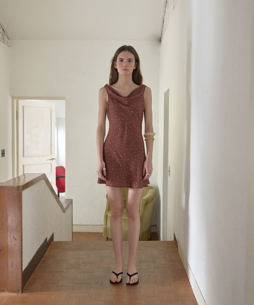 Peony floral cowl dress - Brown