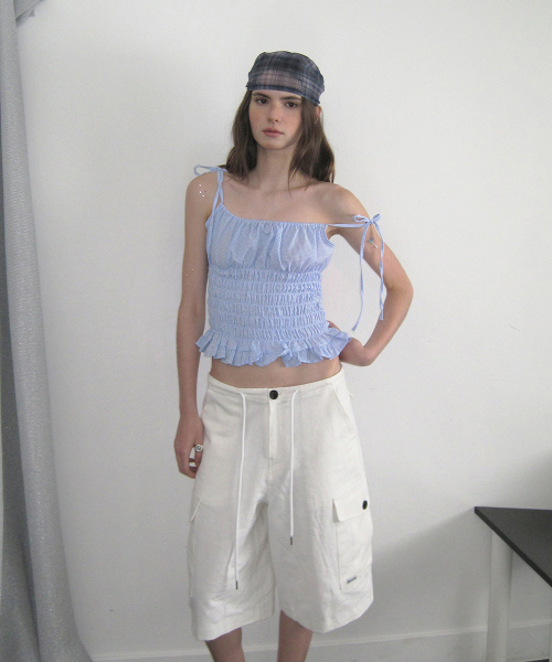 Marina gingham smocked top - Skyblue