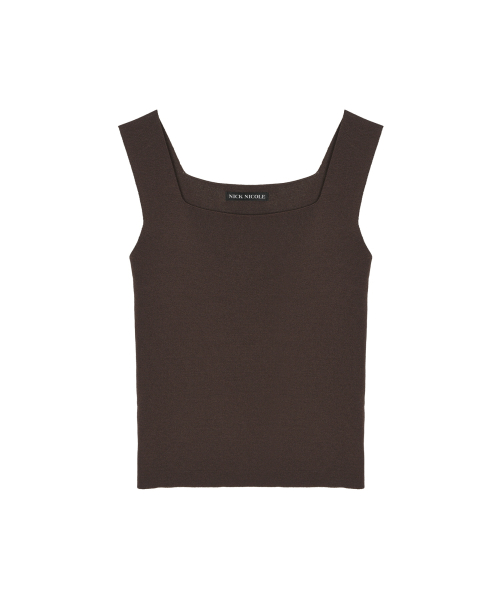 SQUARE NECK KNIT SLEEVELESS_BROWN