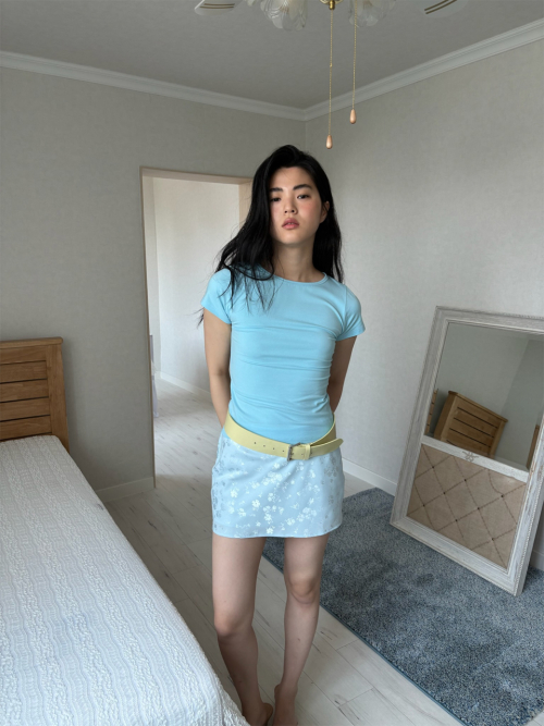 FLORAL JACQUARD MINI SKIRT, BABY BLUE