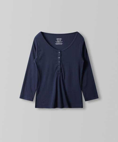 Henley 3/4 Sleeve Tee_Navy