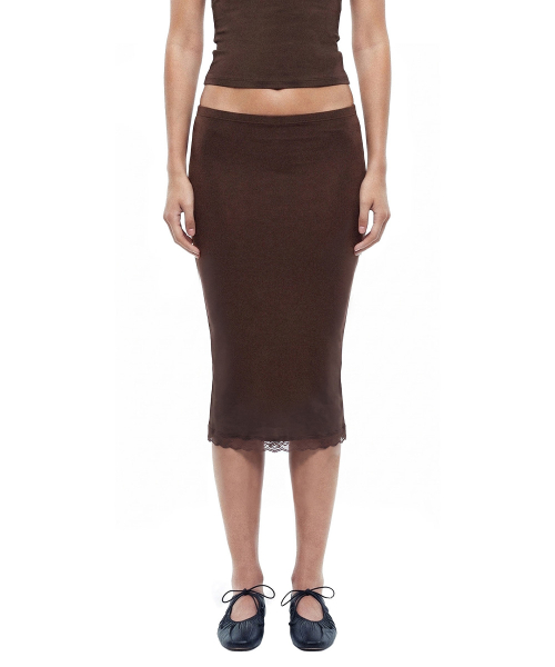 Everyday Lace Midi Skirt - Brown