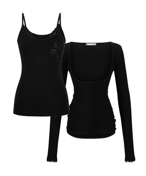 [빛오 x 일리오] Black lace layered cardigan set