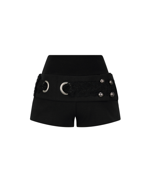 [빛오 x 일리오] Black Lace Belted Shorts