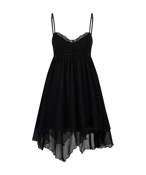 [빛오 x 일리오] Black Asymmetric Chiffon Dress