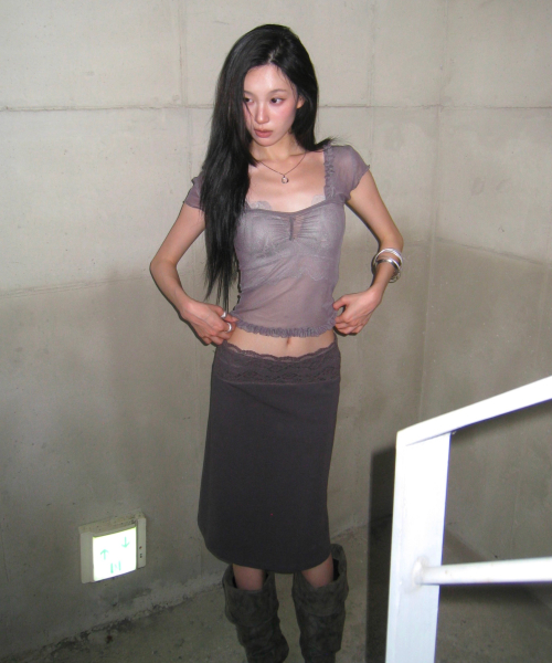레이스 밴딩 스커트_MIWWMG917C
