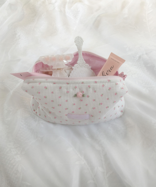 Rosebud Waffle Pouch - WHITE