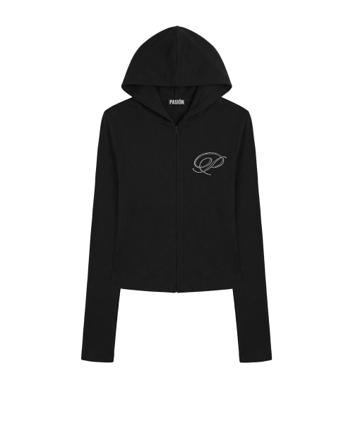 슬림 크리스탈 글램 후드집업_블랙 Slim Crystal Glam Hoodie Zip-Up_Black
