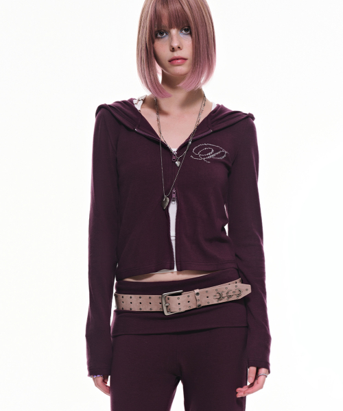 파시온 슬림 크리스탈 글램 후드집업_퍼플 Slim Crystal Glam Hoodie Zip-Up_Purple