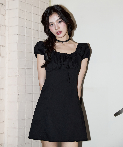 우븐 스판 미니 드레스 [블랙]